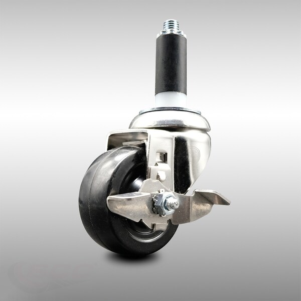 3 Inch 316SS Hard Rubber Swivel 1-1/8 Inch Expanding Stem Caster with Brake SCC